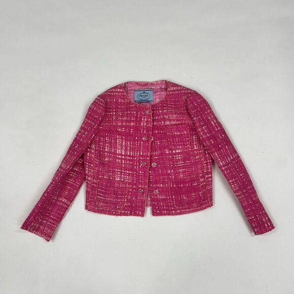 Prada Pink Tweed Button-Front Blazer - Picture 1 of 9